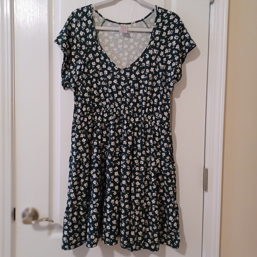 No Boundaries Plus Size Short Sleeve Cotton Tiered Blouse Green Size 3XG